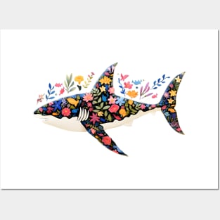 Abstract Floral Shark Silhouette Posters and Art